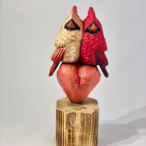 Cardinal Love Pair Chainsaw Carving