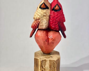 Cardinal Love Pair Chainsaw Carving