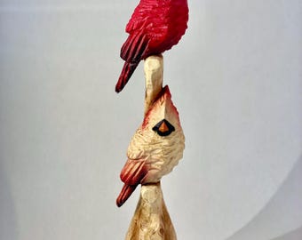 Cardinal Pair Chainsaw Carving