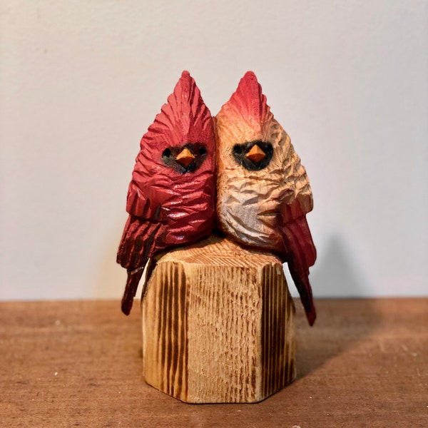 Cardinal Pair Chainsaw Carving
