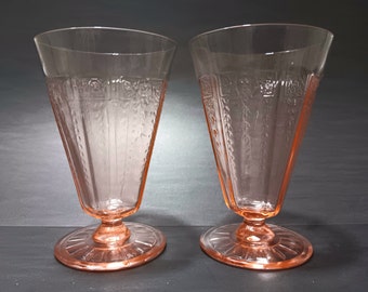 Anchor Hocking Glass 10 oz Footed Tumbler - Pink Princess Pattern 1 Pair