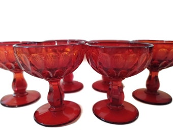 Thumbprint Ruby by FENTON set of 6  Champagne/Tall Sherbet STUNNING!