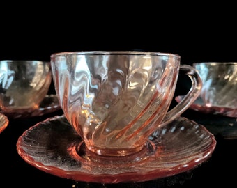 Rosaline Pink (Swirl Optic) by CRISTAL D'ARQUES-DURAND set of 6 Cups and Saucers
