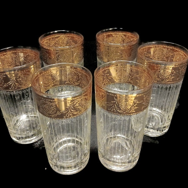 Culver Tyrol Highball 22k Gold Band Glasses MCM PERFECT CONDITION! set of 6