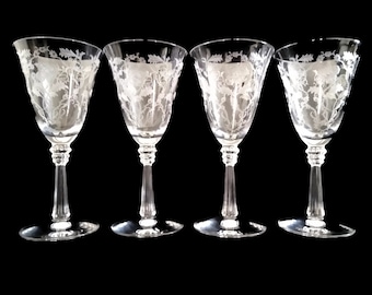 Shirley by FOSTORIA Stem 6017, Etch 331  Set of 4 Water Goblets Ca.1930