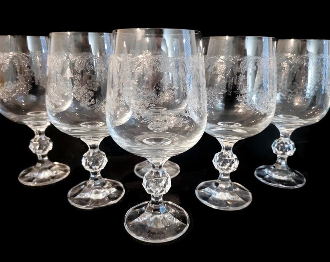 Bohemia Claudia Cascade Bell Etched Set of 6 Water Goblets Ball Cut Stems Etsy