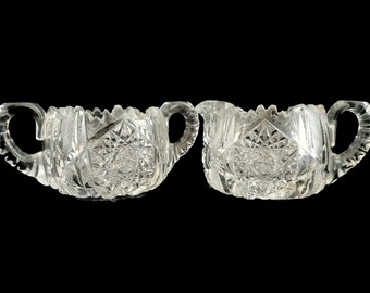 J. Hoare Acme Pattern Creamer/Sugar Set American Brilliant Period  Crystal PERFECT!