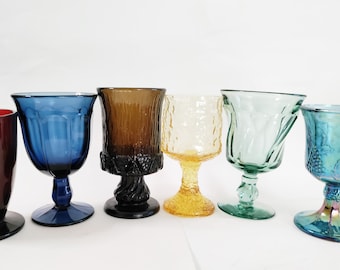 Mid Century Mixed  Match Color Set of 6 Goblets Weddings Parties