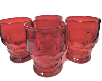 Vintage Mosser Georgian Red 9 Oz Flat Tumblers Set of 4 Beautiful!