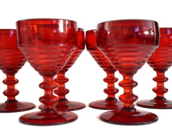 Paden City Penny Line Ruby Red set of 6 Cordials WOW!