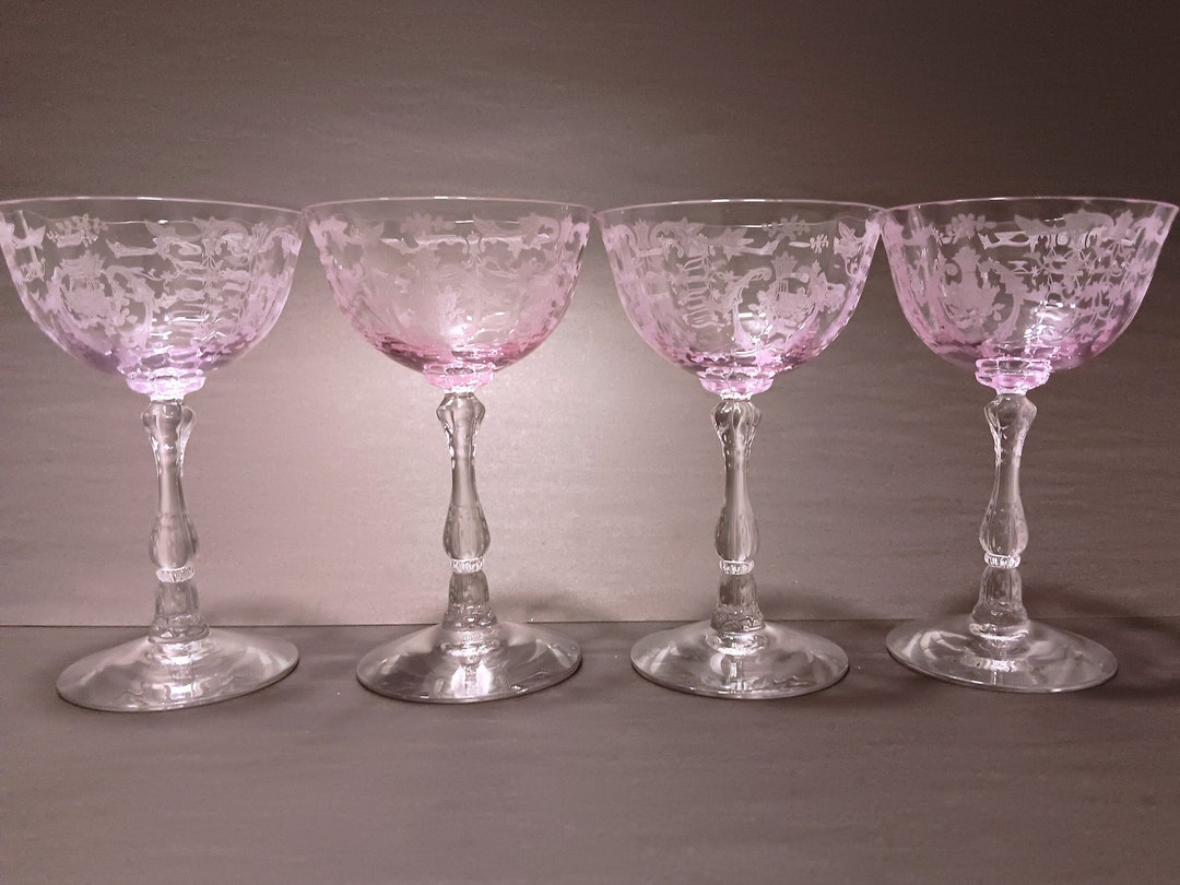 Navarre Pink by FOSTORIA Stem 6016 Etch 327 Pink Bowl Set of Etsy