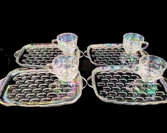 Colonial (Iridescent) by FEDERAL GLASS set of 4  Snack Sets 1960s Cool