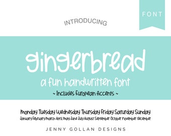 Hand Lettered Font Gingerbread with European Accents All Uppercase Lowercase Numbers Punctuation