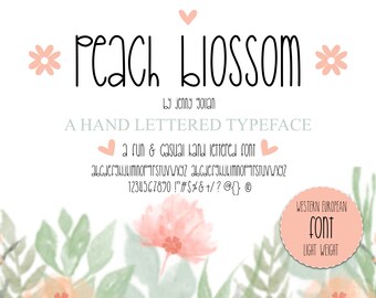 Hand Lettered Font Peach Blossom Light for Digital Planners on iPad and Computer
