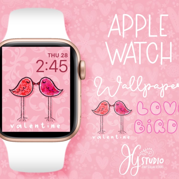 Apple Watch Wallpaper Love Birds Original Valentines Day Art Watch Face Design Hand Lettered