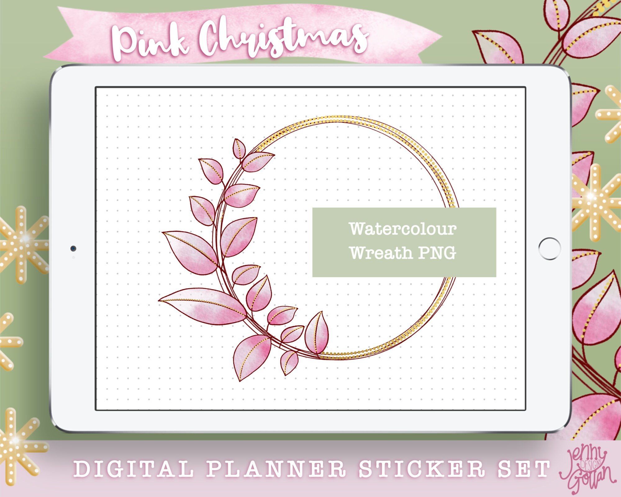 Digital Planner Stickers Pink Christmas Collection Original Watercolour ...