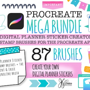 Procreate Brushes 87 Brush Set Create Your Own Digital Planner Stickers Stamp Brushes Colour for Your Digital Planner or Digital Journal