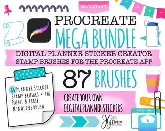 Procreate Brushes 87 Brush Set Create Your Own Digital Planner Stickers Stamp Brushes Colour for Your Digital Planner or Digital Journal