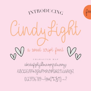 Hand Lettered Script Font Cindy Light with All Numbers and Punctuation