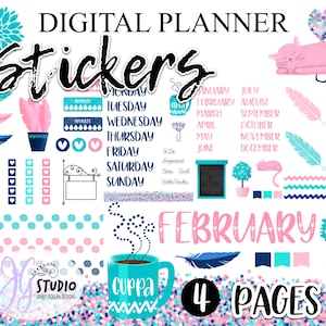 Digital Planner Stickers Teal Designer Collection Bundle Assorted 4 DigiBujo