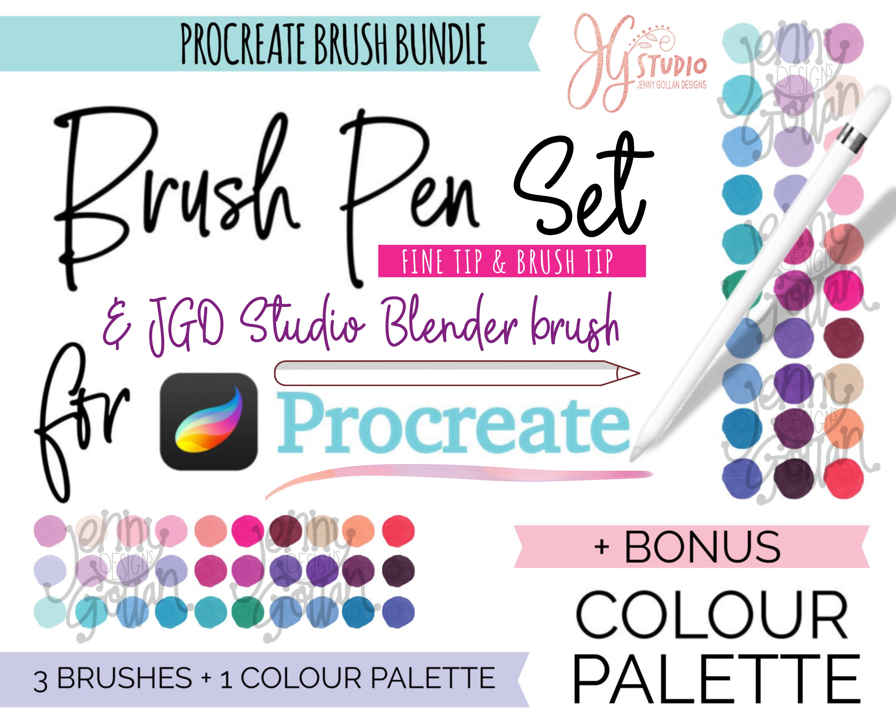 Pinceles para Procreate JG Studio Set de Marcadores Brush Pen para Lettering y Arte con Blender y Paleta de Color