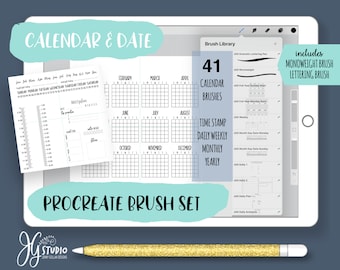 Procreate Brushes Set Calendars Layouts and Time Stamp Brushes to Colour And Save for Your Digital Planner or Digital Journal