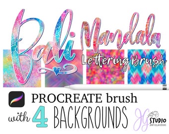 Procreate Lettering Brush Bali Mandala Calligraphy with 4 Boho Background Masking Images for iPad Pro and Apple Pencil in the Procreate app