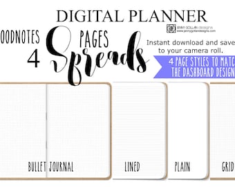 4 Digital Planner Double Page Spreads to match Planner Dashboard DigiBujo