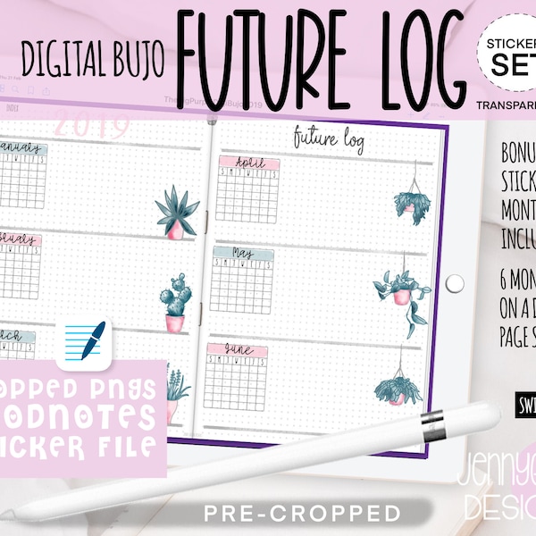 Digital Journal Future Log Layout en bijgesneden stickers Set met Goodnotes Sticker File en Individuele bijgesneden stickers Digital Bujo