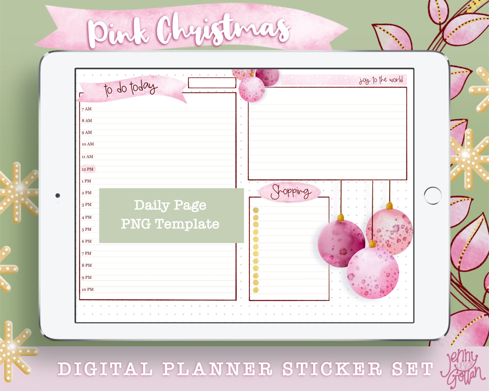 Digital Planner Stickers Pink Christmas Collection Original Watercolour ...