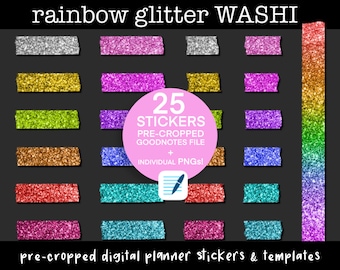 Cropped Digital Planner Stickers Rainbow Glitter Washi Tape with Goodnotes cropped sticker file