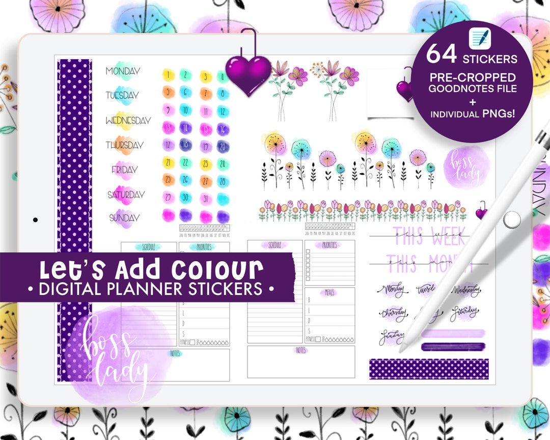 Cropped Digital Planner Stickers Lets Add Colour Bundle With Pre ...