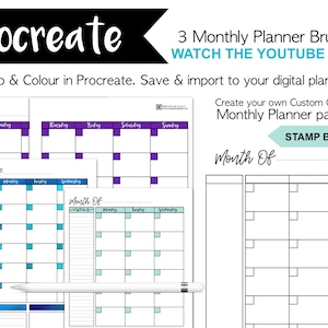 Procreate Brushes Digital Planner Monthly Stamp Brushes to Colour For Your Digital Journal iPad