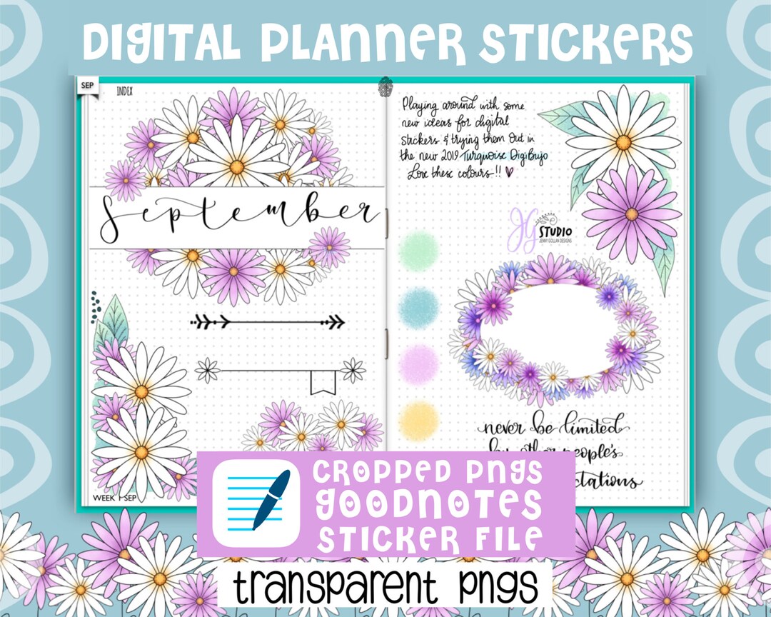 Cropped Digital Planner Stickers Matching Set Daisy Designs Bundle ...