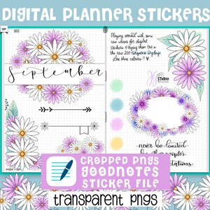 Cropped Digital Planner Stickers Matching Set Daisy Designs Bundle Transparent Pngs Zipped and Goodnotes Sticker File for digital planning