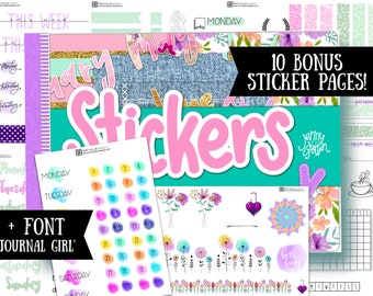 Large Digital Sticker Book for GoodNotes with Hyperlinks Plus 10 Pages of Stickers and Journal Girl font for your Digital Planner DigiBujo