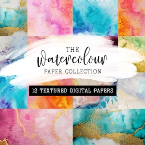 Stunning Watercolour and Ink Textured digital papers - Set of 12