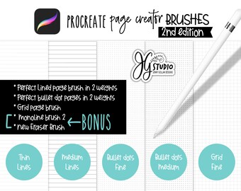 Procreate Brushes NEW Page Creators Seamless Brushes for Lined Bullet Dots Grid Pages with Perfect Eraser and Monoline Brush