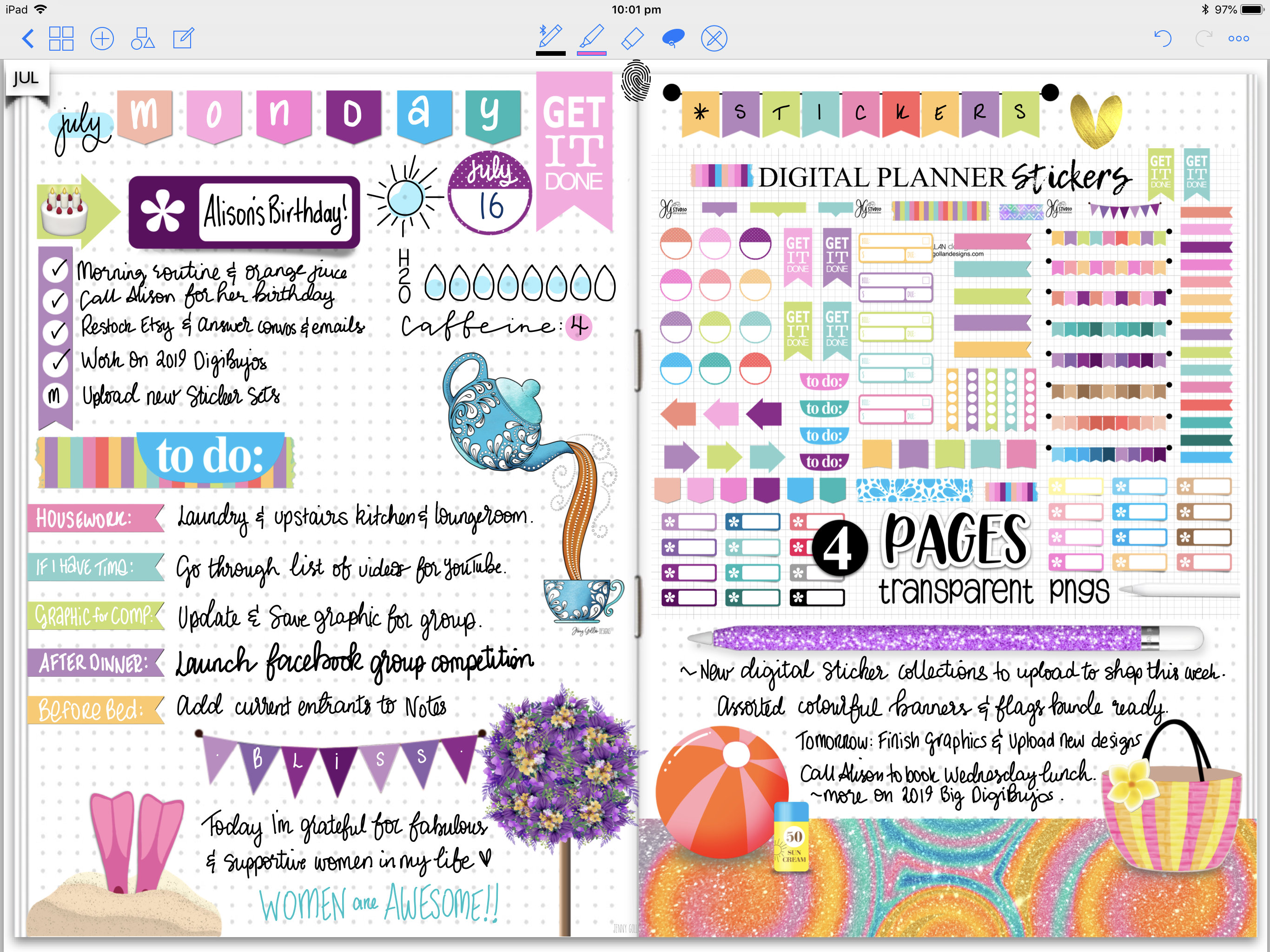 Cropped Digital Planner Stickers Bundle Labels Banners Washi Colourful ...