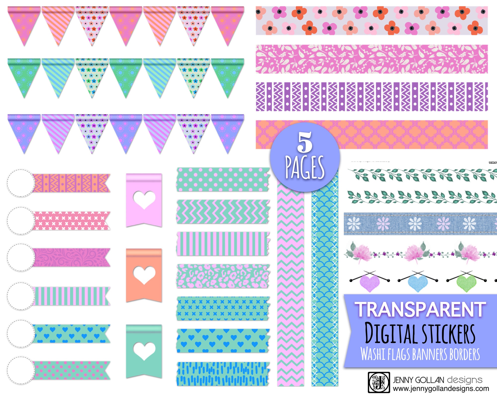 Digital Planner Stickers Bundle Washi Banners Flags Page Etsy