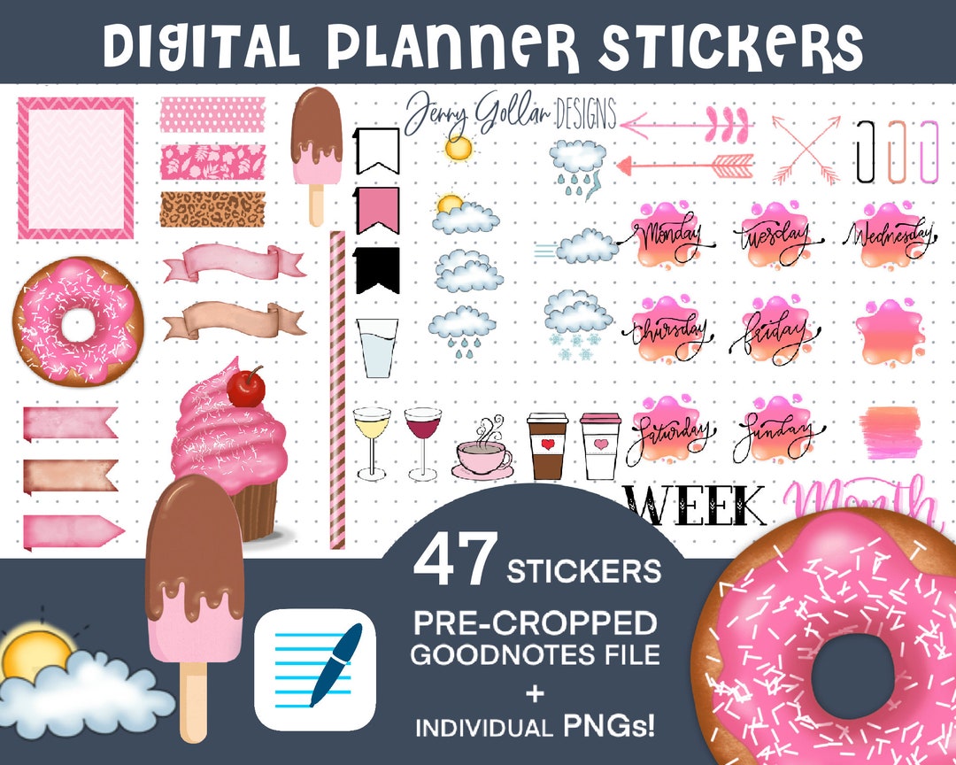 Cropped Digital Planner Stickers Sweet Assorted PNG Bundle and Pre ...