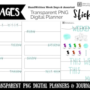 Digital Planner Stickers Transparent png Digital Journal Hand Drawn Weekly Planner Days and Assorted Stickers