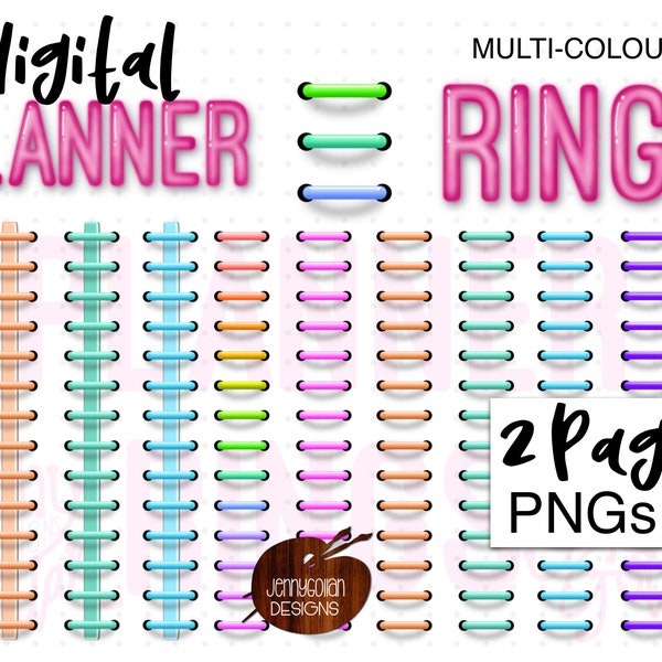 Digitale Planer Ringe Binder Ringe Mehrfarbig Bündel Persönliche und kommerzielle Nutzung Transparent Png Ringe Regenbogen Seite und Mitte