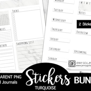 2 Transparent PNG Digital Planner Stickers Pages White and Marble Design