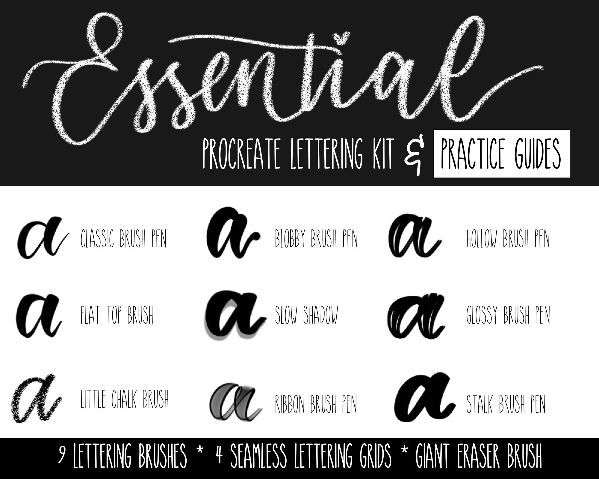 Procreate Hand Lettering Brushes And Guides Templates Bundle Etsy