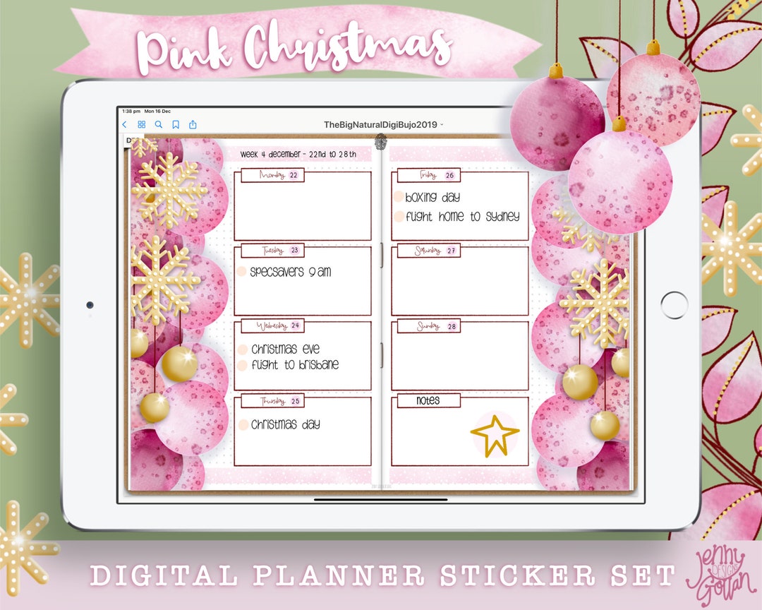 Digital Planner Stickers Pink Christmas Collection Original Watercolour ...