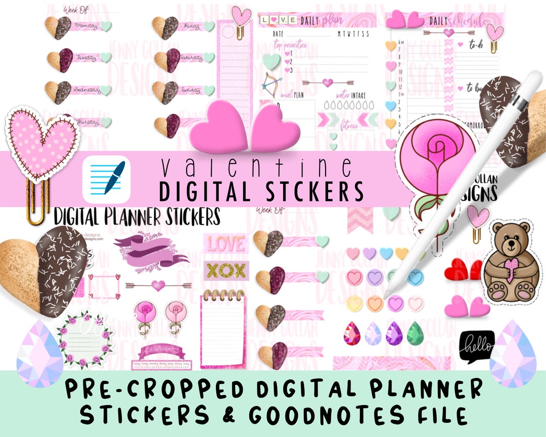 Cropped Digital Planner Stickers Bundle Valentine Collection ...