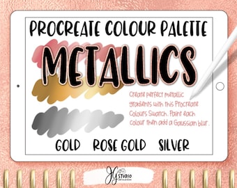 Procreate Colour Palette Gold Silver Rose Gold Metallic Gradients for the Procreate app on iPad only