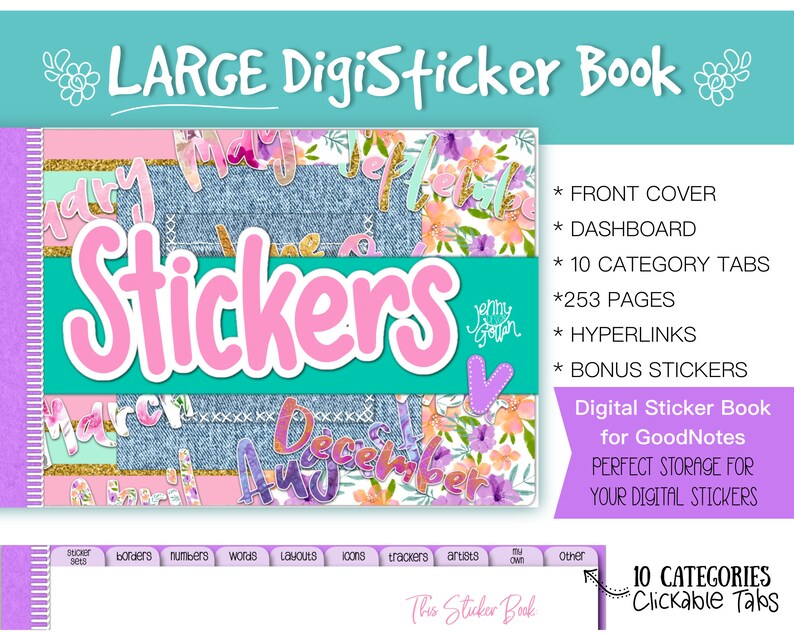 Large Digital Sticker Book for Goodnotes With Hyperlinks Plus Etsy