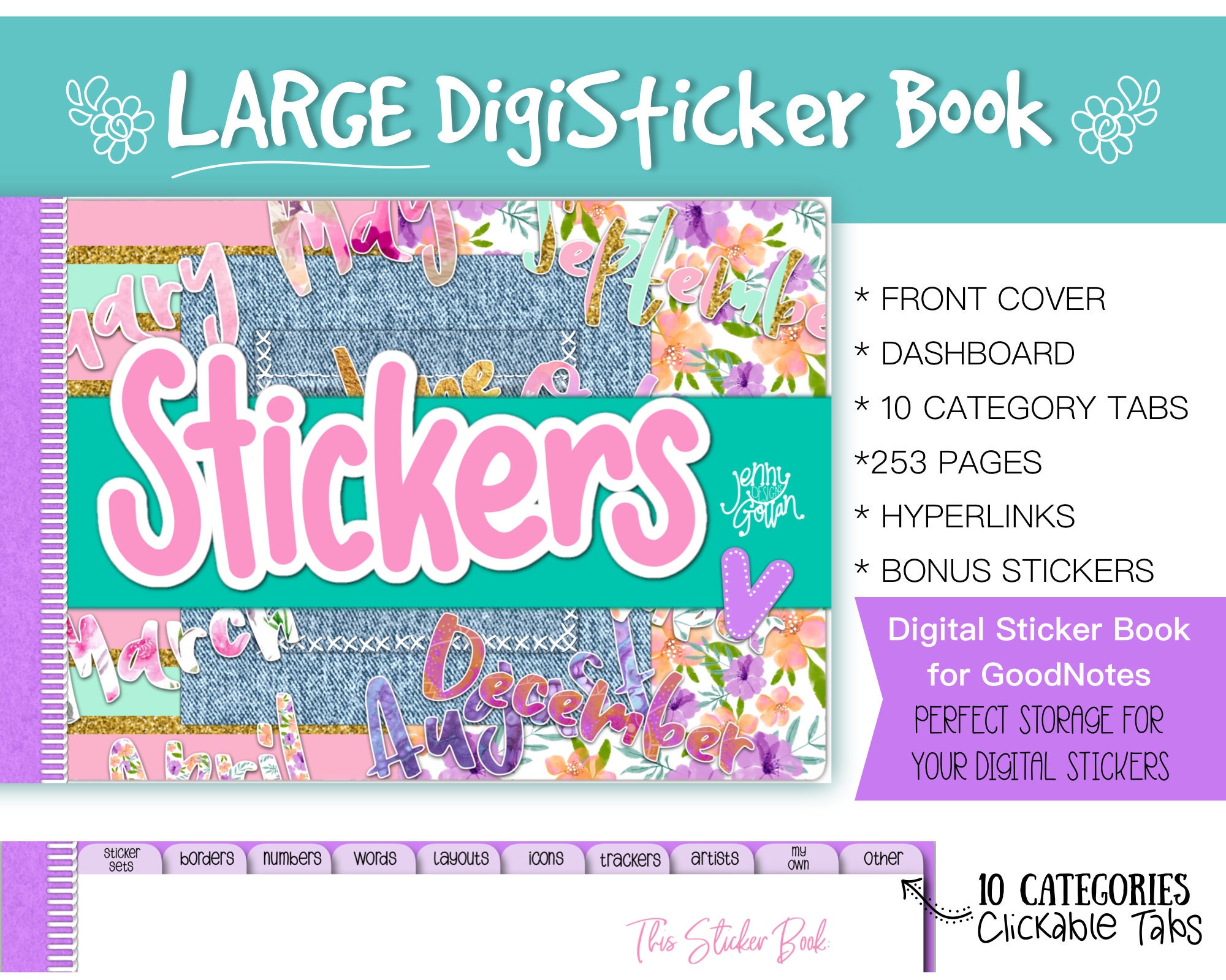 Large Digital Sticker Book for Goodnotes With Hyperlinks Plus 10 Pages ...
